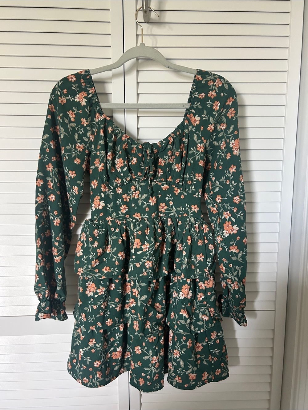 Ruffle Floral Long-Sleeve Mini Dress